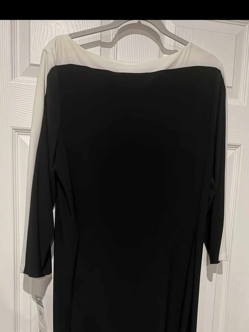 Chaps Black and White Long Sleeve Draped Sheath Dress